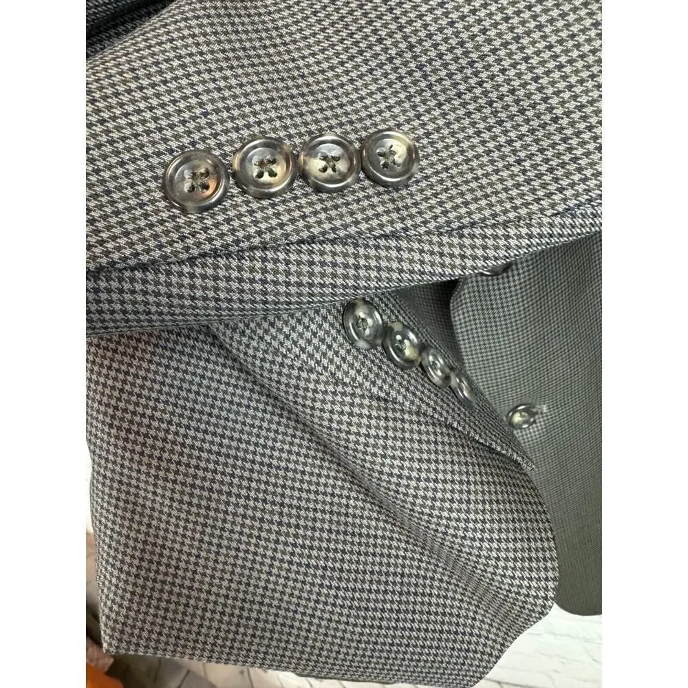 STAFFORD gray check houndstooth 100% wool mens suit jacket size 44R